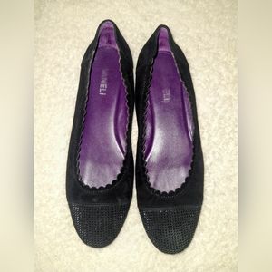 Vaneli Studded Scalloped Black Suede Flats size 10